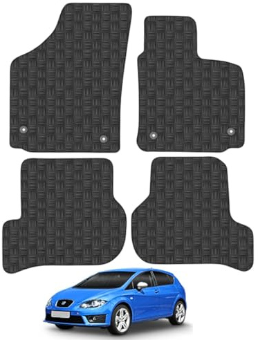 Seat Leon (2005-2009) Heavy Duty Thick Rubber Car Mats Accessories Tailored Fit Front Rear Set Compatible Accessory Waterproof Durable Non-Slip 5mm Full Coverage Protection with Clips