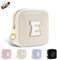 Petit Trousse Personnalisable Pochette Maquillage Femme Mini Trousse de Toilette Fille avec Initiale Sac de Cosmétiques en Velours Côtelé Personnalisée Cadeau Anniversaire Noël Filles Maman(Beige-E)