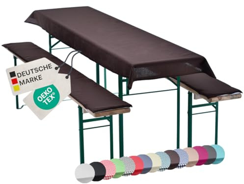 NYVI Bierbankauflagen Set NYVIGala 240x70 cm Braun - 1x Tischdecke für 220x50 cm Biertische & 2X Gepolsterte Auflage für 220x25 cm Bierbänke - Sitzauflage für Bierzeltgarnitur