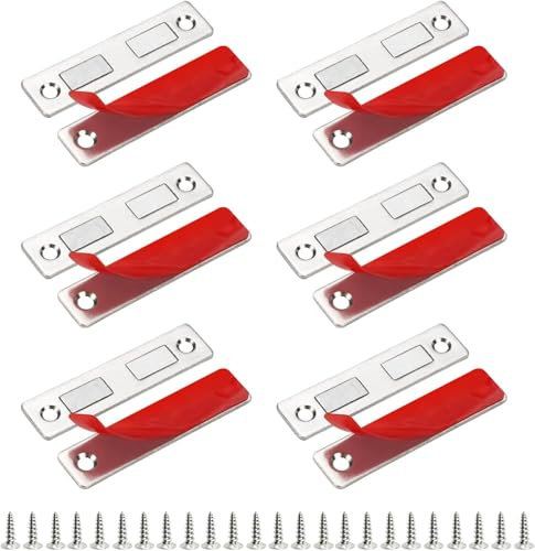 Prebarfun Cabinet Door Magnets 6 PCS, Ultra Thin Cupboard Door Magnetic Catch, 2 Size Drawer Magnets Closure with Double Sided Tapes & Screws for Wardrobe for Kitchen Closet Sliding Closure