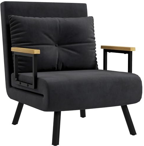 HOMCOM Sofá Cama de 1 Plaza Sofá Cama Plegable Tapizado en Terciopelo con Respaldo Ajustable de 5 Niveles y Almohada Acolchada para Oficina Dormitorio Salón 63x73x81 cm Negro