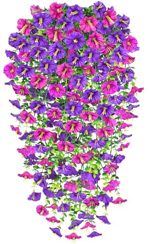 Yueshop 2 PCS Artificial Hanging Flowers, UV-Resistant Trailing Realistic Morning Glory Fake Artificial Plants Imitation Flowers for Home Garden Yard Patio Wedding Outdoor Indoor Decor(Purple Rose)