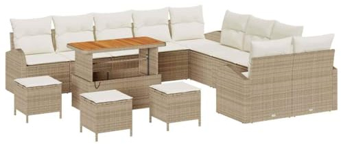 vidaXL Garten-Sofa-Set 14 pcs Beige und Creme 110 x 55 x 71 cm, Garten und Terrasse, modernes, modulares Sofa, verstellbare Füße, Poly-Rattan, Möbel für den Außenbereich, Sommerset