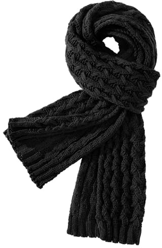 heekpek Schal Damen Winter Lang Strickschal Frauen Pashminas Gestrickter Scarf, Schwarz
