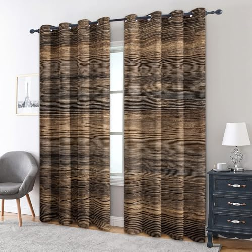 zcwl Holzkorn Vorhänge, Rustikaler Brauner Streifen Verdunklungsvorhänge mit Ösen, Vorhang Blickdicht für Wohnzimmer Schlafzimmer Dekoration, Gardinen mit Muster, 2er Set, 160 x 132 cm (HöhexBreite)