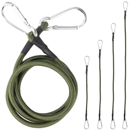 Cordon élastique avec crochet, vert foncé avec mousqueton, 30 cm, 60 cm, 90 cm, 120 cm Cordon élastique, Cordon élastique, pour plein air, camping, toile, porte-vélo, tente, 4 pièces