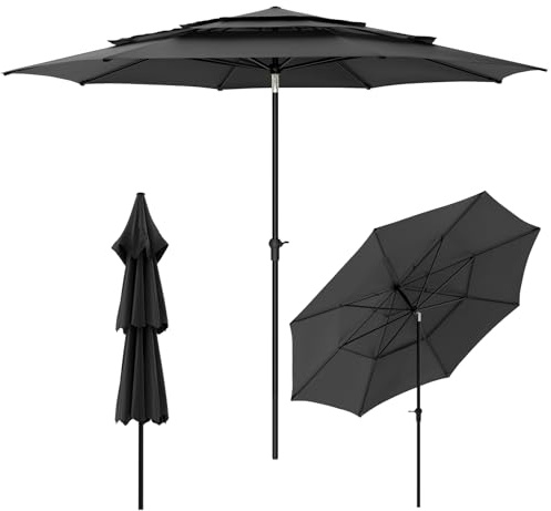 Huracan Sombrilla, sombrilla de playa inclinable, solar LED para jardín, terraza, plegable, sin soporte, inclinable, para balcón, terraza, jardín, gris, Ohne LED, 300cm