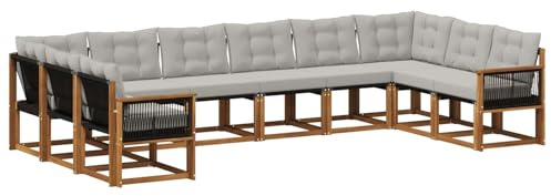 vidaXL Outdoor-Sofagarnitur mit Kissen 10 pcs Natur und Hellgrau, Gartenmöbel, modernes Outdoor-Sofa, bequemes Lounge-Set für Ihre Terrasse, robust und stylisch