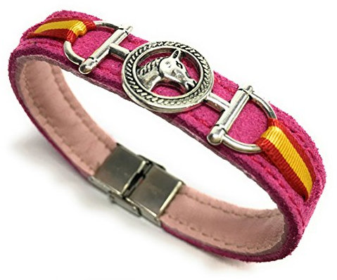 YOJAN PIEL | Pulsera De Cuero Caballo y Bandera España (Rosa) | Complementos de Moda Unisex para Hombres y Mujeres de Estilo Atemporal y Elegante | Regalos Originales y Exclusivos