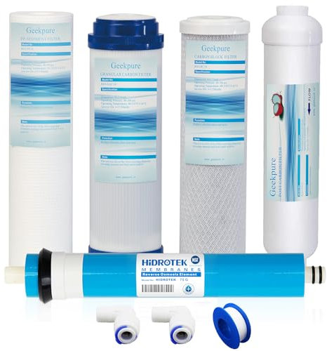 Universal kompatible 5-stufige Umkehrosmose Ersatzfilter Set mit 75 GPD Membran -Standard 10 Zoll