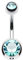 Piersando Bauchnabelpiercing Bauch Banane Piercing Stecker Gebogen Titan mit Doppel Kristall Kugeln Perlen Silber Aqua 1,6mm x 12mm x 5x8mm