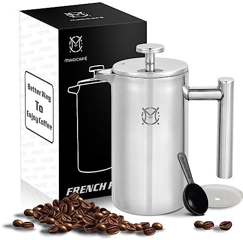 MAGICAFÉ French Press Coffee Maker – Single Serve 1 Cup Small Stainless Steel Thermal Double Walled French Press 350ML/12OZ