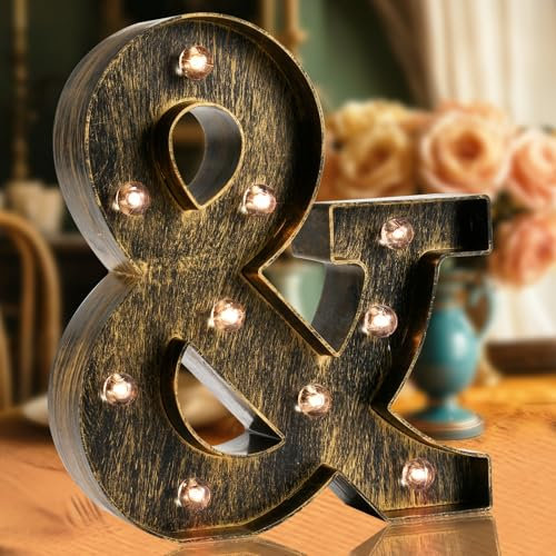 Golden Black Led Marquee Letter - Industrial, Vintage Style Light Up Alphabet Letter Sign for Cafe Wedding Birthday Party Christmas Lamp Home Bar Initials Decor - &