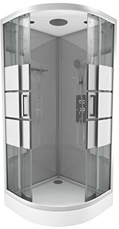 Cabine de douche 1/4 de cercle 90x90x215cm avec bande depolie - SILVERY STRIPE ROUND