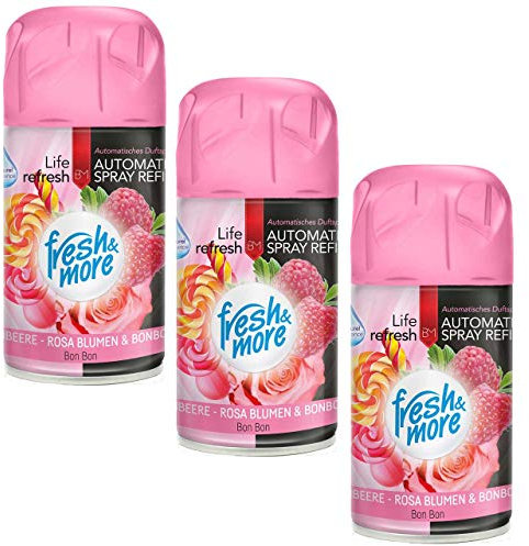 Fresh & More Lufterfrischer Nachfüller (3er Pack) 250ml, Himbeere-Blumen&Süßigkeiten