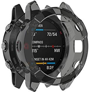 RuenTech Hülle Kompatibel mit Garmin Fenix 6 Pro Saphir Sapphire Schutzhülle TPU Displayschutzfolie Shell Schut (schwarz)