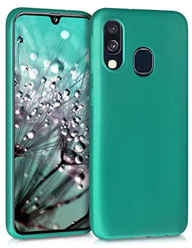 kwmobile Case kompatibel mit Samsung Galaxy A40 Hülle - Schutzhülle aus Silikon metallisch schimmernd - Handyhülle Metallic Türkis