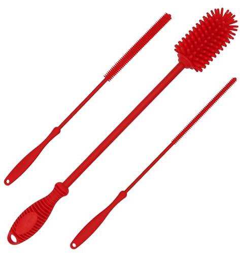Kitchiny 12.5 Silicone Bottle Brush & Straw Cleaner Brush Set | Water Bottle Cleaner for Hydro Flasks, Tumblers, Glassware, Vases and Narrow Neck Containers