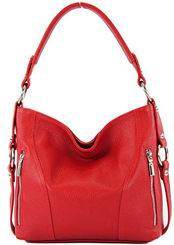 modamoda de T202 Damen Leder Henkeltasche Schultertasche handmade in Italy, Farbe:Signalrot