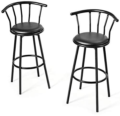 GIANTEX 2er Set Barhocker, 360° drehbare Sitzfläche, Schaumstoff gepolstert | Runder Barstuhl mit Fußstütze & Rücklehne, Tresenhocker Bistrohocker für Bars, Restaurants und Cafés, schwarz