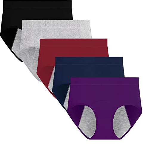 Anntry Damen Periodenhose Mittelhohe Taille nach der Geburt Unterwäsche Auslaufsichere Menstruations-Baumwollhöschen 5er-Pack (M, Farbe-1)