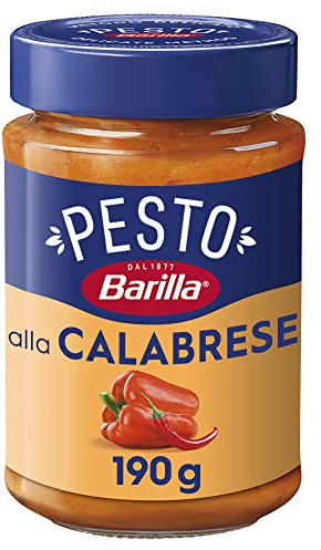 Barilla Pesto alla Calabrese 12x190g | Glutenfreie Italienische Pasta-Sauce mit Paprika, Peperoni, Ricotta, Pecorino Romano und Grana Padano, Nudel-Soße, rotes Pesto