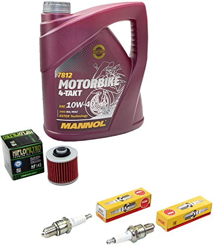 Wartungspaket Öl 4L + Ölfilter + Zündkerzen für Yamaha XV 1100 XV1100 Virago 3LP Baujahr 1989-1999