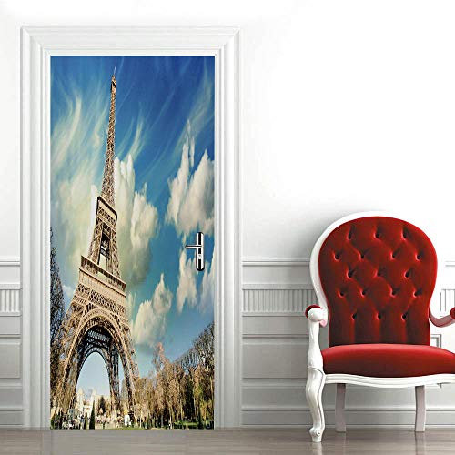 GSKBDQ Türaufkleber Selbstklebende Türtapete Türposter Pariser Eiffelturm 3D 95X215Cm Fototapete Türfolie Poster Art Tapete Wasserdicht Abnehmbare Wandaufkleber Schlafzimmer Haus Bad Deko