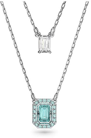 Swarovski Millenia layered necklace, Octagon cut, Blue, Rhodium plated