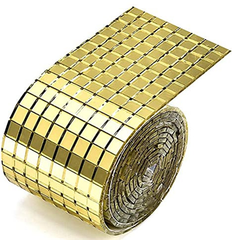 CHUANGOU Piastrelle per mosaico, quadrate, autoadesive, in vetro per cucina, bagno, piastrelle, fai da te, 4 x 100 cm (oro)