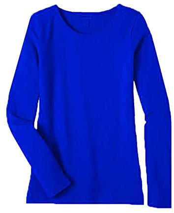Women's Ladies Long Sleeve T-Shirt Ladies Plus Size Round Neck Stretchy Plain Fitted Basic Jersey Casual Tee Top. Royal Blue