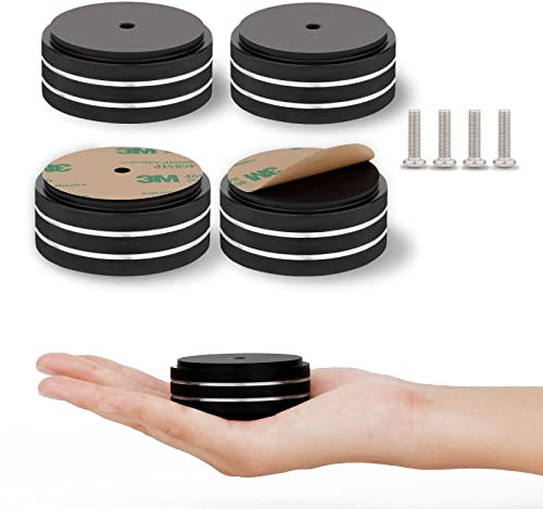 Monosaudio Speaker Isolation Feet Aluminum Speaker Feet 58*22MM Turntable Feet Replacement with 3M Adhesives/Non-Slip Rubber Ring/M4 Screw for Audio,Speakers,Subwoofers, Turntable,Amplifier,DAC(Black)