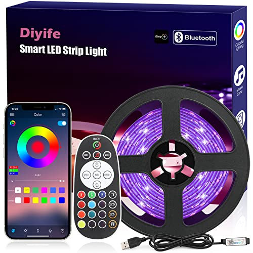Diyife LED Strip, [Fernbedienung & App-Steuerung] 3M RGB LED Streifen, Bluetooth Led Lichterkette, Flexibel LED Band, Musik Sync, für Party, Zuhause, Schlafzimmer, TV