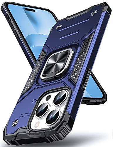 DASFOND Designed for iPhone 14 Pro Case, Military Grade Shockproof Protective Phone Case Cover with Enhanced Metal Ring Kickstand [Support Magnet Mount] for iPhone 14 Pro 6.1 inch, Blue