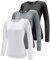 Damen 3er Pack Langarmshirt T-Shirts, UPF 50+ Sonnenschutz Schnelltrocknend Funktionsshirt Laufshirts, Atmungsaktiv Langarm Sportshirt Gym Yoga Top Workout Fitness Oberteil Black/White/Grey 3P01-XL