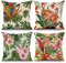 ASDCXZ Frühling Kissenbezug 40x40 cm 4er Set, Grün Blätter Rosa Blume Flamingo Sofa Dekokissen Kissenbezüge Kissenhülle Waschbar Polyester Flachs Textil Outdoor Polster Kopfkissenbezug Kissen Bezug