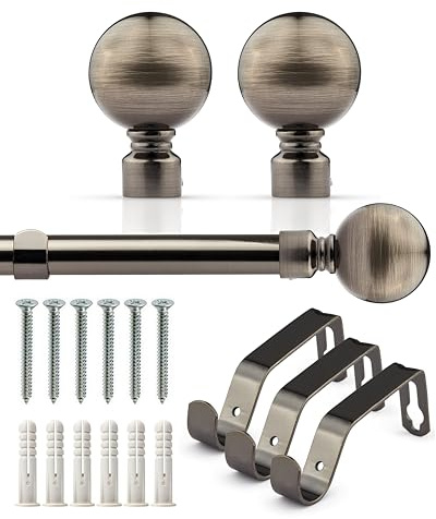 Emma Barclay Extendable Curtain Pole With Finials Brackets & Fittings Sets 16-19mm in Black Silk Metal Curtain Poles For Eyelet Curtains Rod - Ball Collection 1.6m - 3m Black Silk