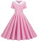 Wellwits Robe trapèze vintage années 1940 et 1950 avec col en V pour femme, Rose fantaisie., 36-38