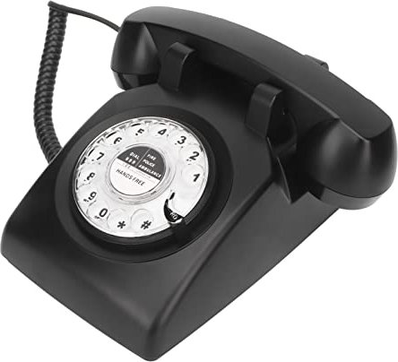 Septpenta Schwarzes Festnetztelefon mit Wählscheibe, Elegantes Vintage Tischtelefon Im Alten Stil, Traditionelles Mechanisches Klingeln, Freisprechfunktion für Wahlwiederholung, für Zuhause, Bar