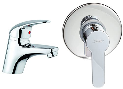 Paini MIA211 Rubinetto Miscelatore Bagno, Lavandino & GIADA 690 Rubinetto Miscelatore Monocomando per Doccia da Incasso, Bagno, Cromato, Design moderno, interamente prodotto e lavorato in Italia