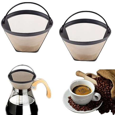 Jortmrd 2 Stück Kaffeefilter Größe 4 Dauerfilter Edelstahl Goldtonfilter Wiederverwendbar Kaffee Filter Kegelförmig mit Griff Dauerkaffeefilter 100 Mesh Korb Waschbar Permanentfilter für 8-12 Tassen