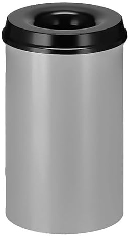 PROREGAL Selbstlöschender Papierkorb & Abfallsammler aus Metall | 20 Liter, HxØ 42,6x26cm | Alu-Grau, Kopfteil Schwarz
