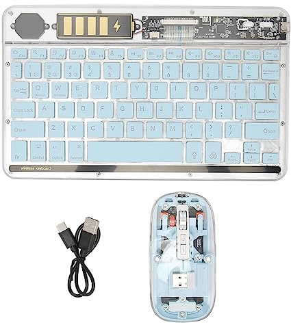 Vikye 2,4 G Kabellose Tastatur-Maus-Kombination, Kabellose Wiederaufladbare Bluetooth-Tastatur-Maus mit Hintergrundbeleuchtung für Tablet-PC-Mobiltelefone (Blau)