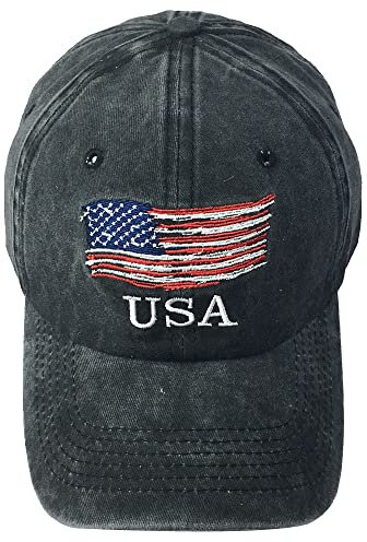 Kangqifen Herren Damen USA Flagge Stickerei Denim Baumwolle Baseball Caps Kappe Mütze(Schwarz)