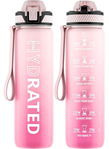 QLUR Trinkflasche, 1L/750ML BPA-Frei Tritan Wasserflasche mit Strohhalm, Trinkflasche Sport Auslaufsicher mit Zeitmarkierung und Bürste, Sportflasche für Fitness, Schule, Yoga, Outdoor(1 Flasche)