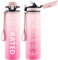QLUR Trinkflasche, 1L/750ML BPA-Frei Tritan Wasserflasche mit Strohhalm, Trinkflasche Sport Auslaufsicher mit Zeitmarkierung und Bürste, Sportflasche für Fitness, Schule, Yoga, Outdoor(1 Flasche)