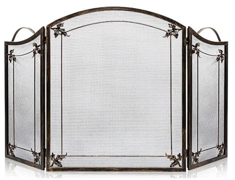 GTPBAO Funkenschutzgitter Großer Hitzebeständiger Feuerschutz In Der Farbe Messing, 130×80cm, Schmiedeeiserner Funkenflammen-Feuerschutz für Holzofen