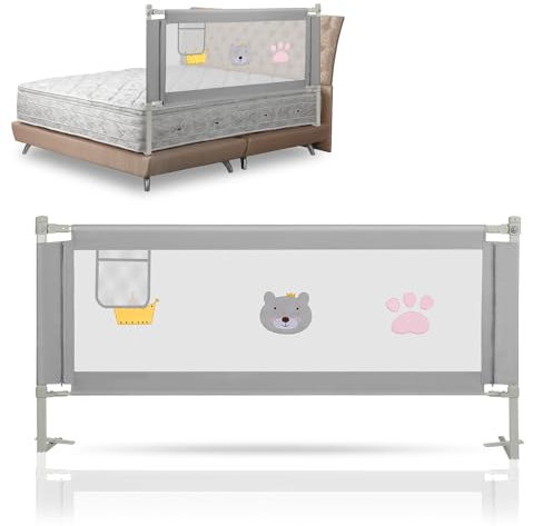 Eulenke Bettgitter, 2x 180cm und 1x 150cm Bettschutzgitter für Kinderbett, Höhenverstellbar von 70-98cm, Rausfallschutz Bett für Kleinkinder, Kinderbett-Gitter, Bettgitter Rausfallschutz, Grau