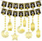 LECONCES Ramadan Deko Set, Ramadan Mubarak Banner & 8 Gold Stern Mond Girlanden im Eid Stil, Hochwertiges Papier, Robust & Langlebig, Perfekt für Islamische Festivals