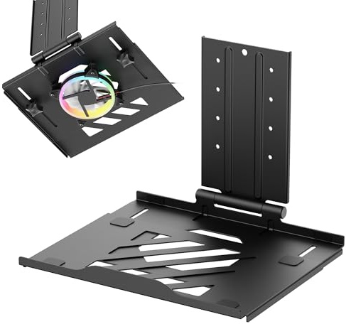 AVLT Adjustable Laptop Tray with Support for 120mm Fan Compatible with VESA 75x75 Monitor Arm - Fits Up to 17Inch Laptops - Weighs 4.41lbs, Black (Fan Not Included)